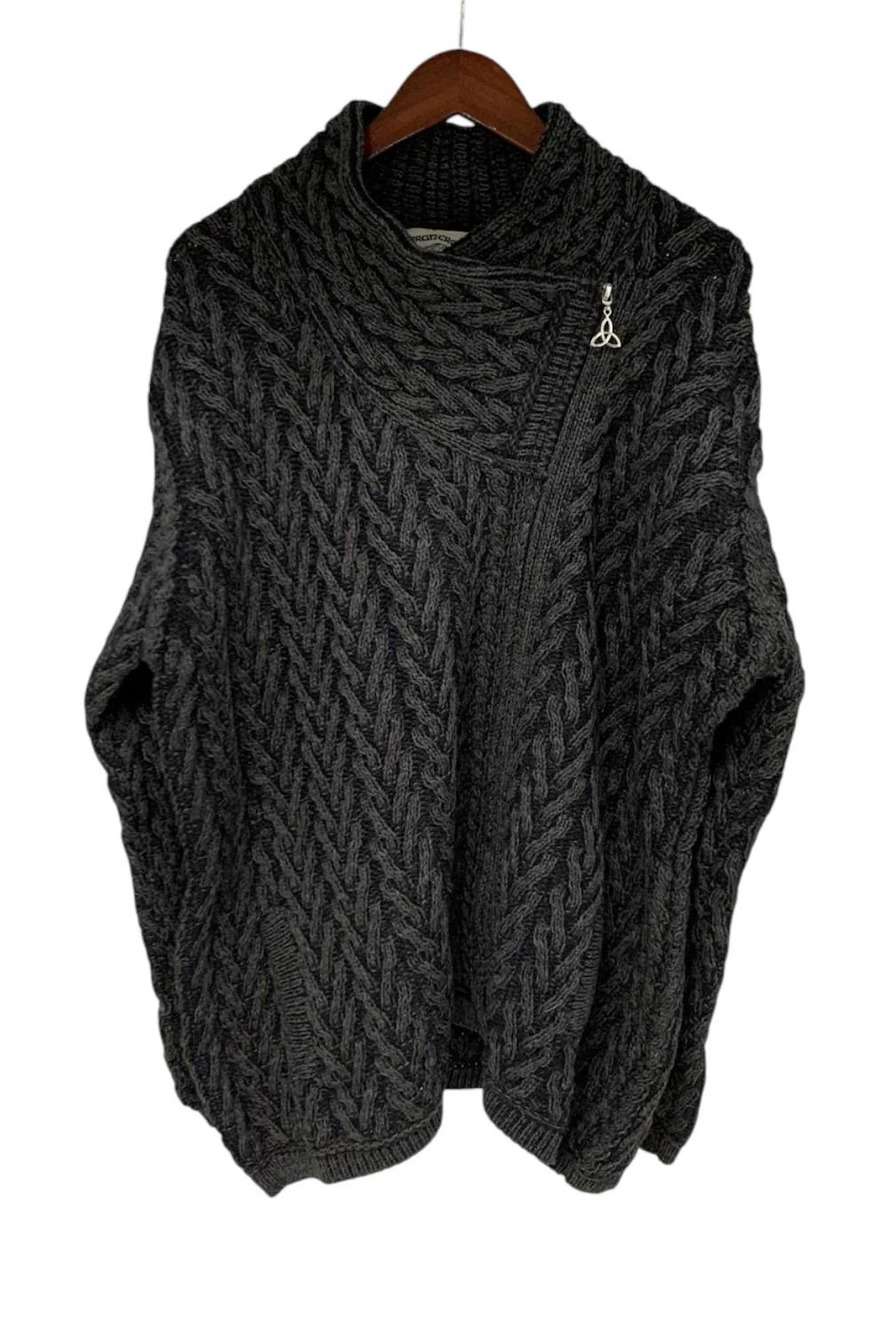Aran Crafts Women's Merino Wool Zip Sweater Cardigan Charcoal/Black - Regular